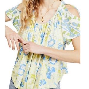 EUC Free People Baja Babe Lemon Gelato Floral Top with Ties in Back - Size Small